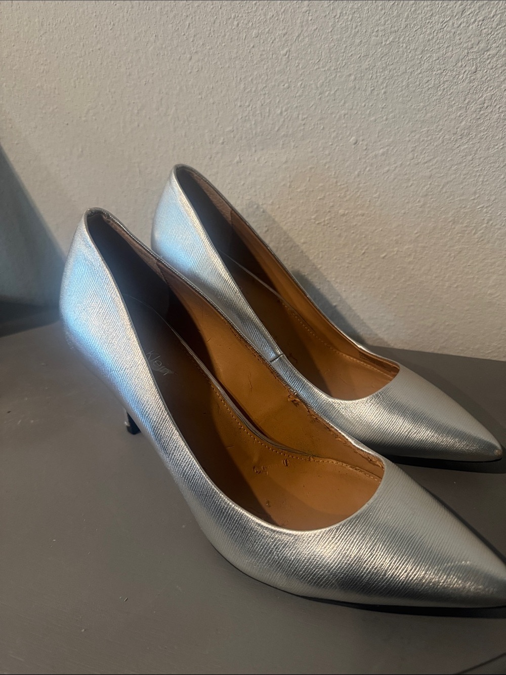Calvin Klein Metallic Silver Pointed Toe Pumps
